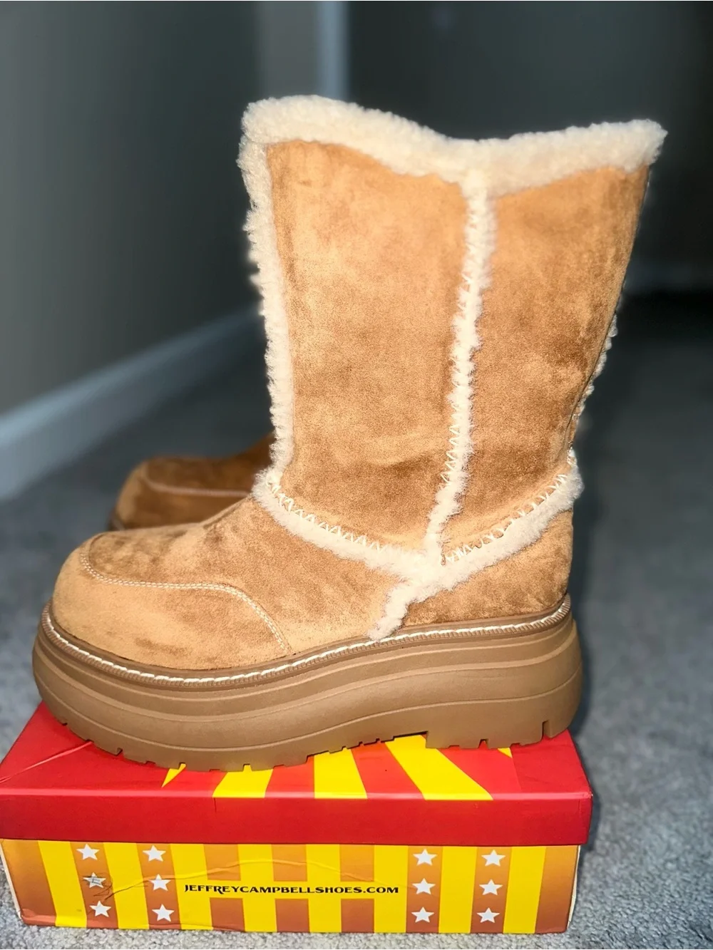 Current Mood Tan Suede Shearling Winter Boots